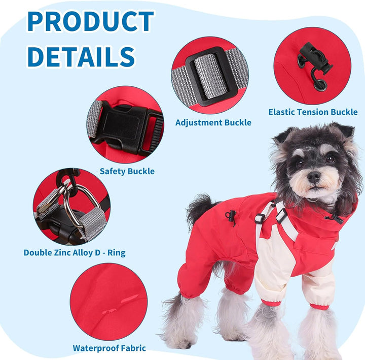 PETCUTE Hunde Regenmantel,Wasserdichter Hunde-Regenjacke mit Integriertem Geschirr,Abnehmbare Kapuze