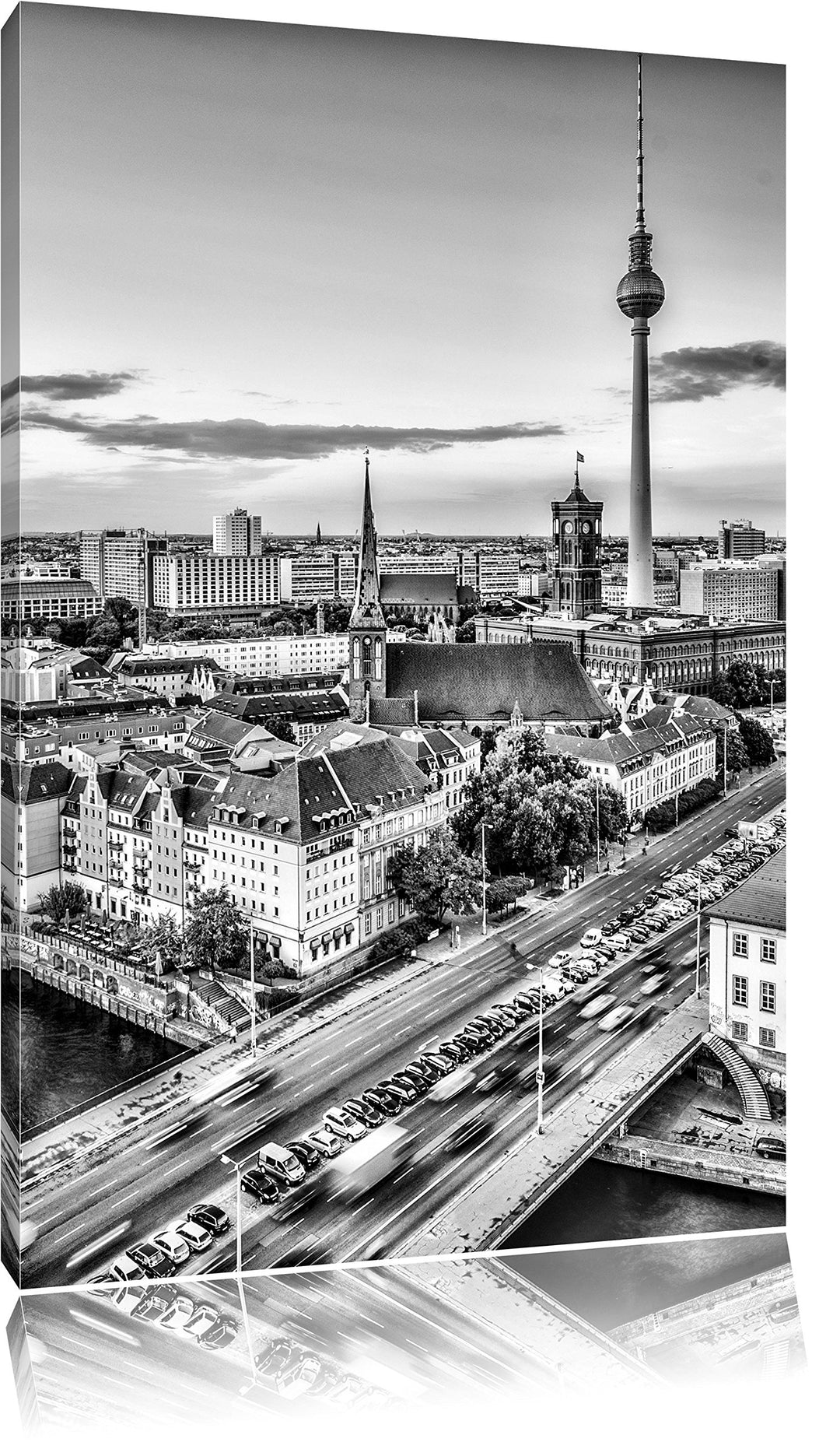 Pixxprint Monocrome, Skyline von Berlin, Format: 100x70 auf Leinwand, 100x70