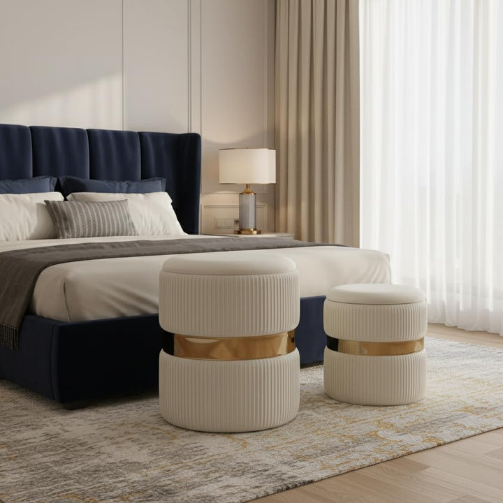 AllEquip 2er-Set Sitzhocker Samt Schminktisch Pouf Hocker mit Stauraum Ottoman Aufbewahrungshocker (