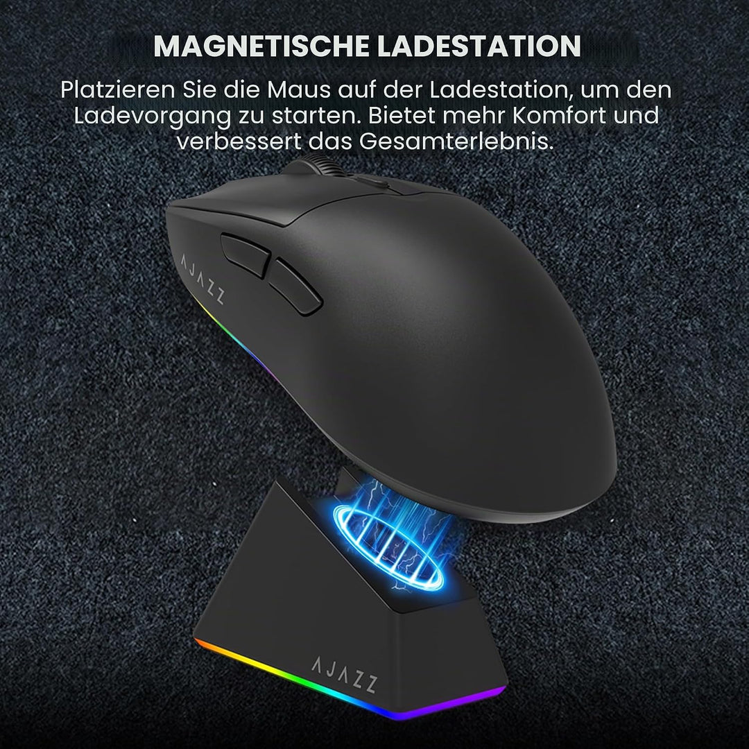 MechLands AJ139 V2 MC Gaming-Maus mit Ladestation, einstellbare 12000 DPI, PAW3311-Sensor, 3 Modi, k
