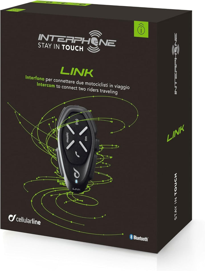 Interphone LINK | 2 Stück | Bluetooth-Kommunikationssystem für Motorräder - Bis zu 2 Reiters, 300Mt