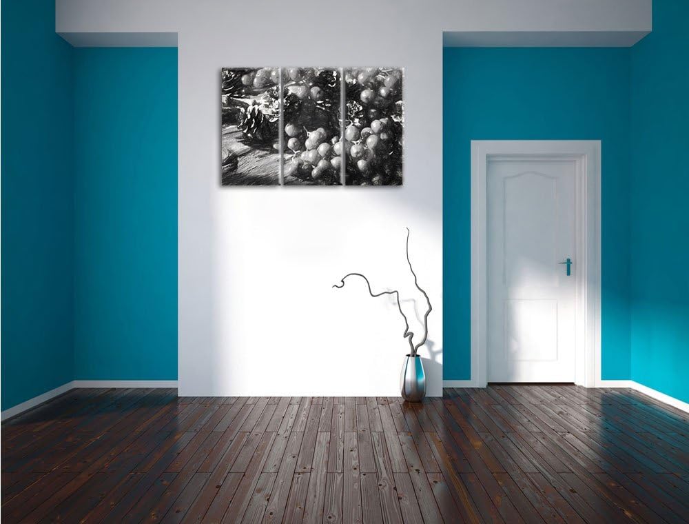 Pixxprint Vogelbeeren und Tannenzapfen Kunst als Leinwandbild/Grösse: 3 Teilig (120x80 cm) cm/Wandbi