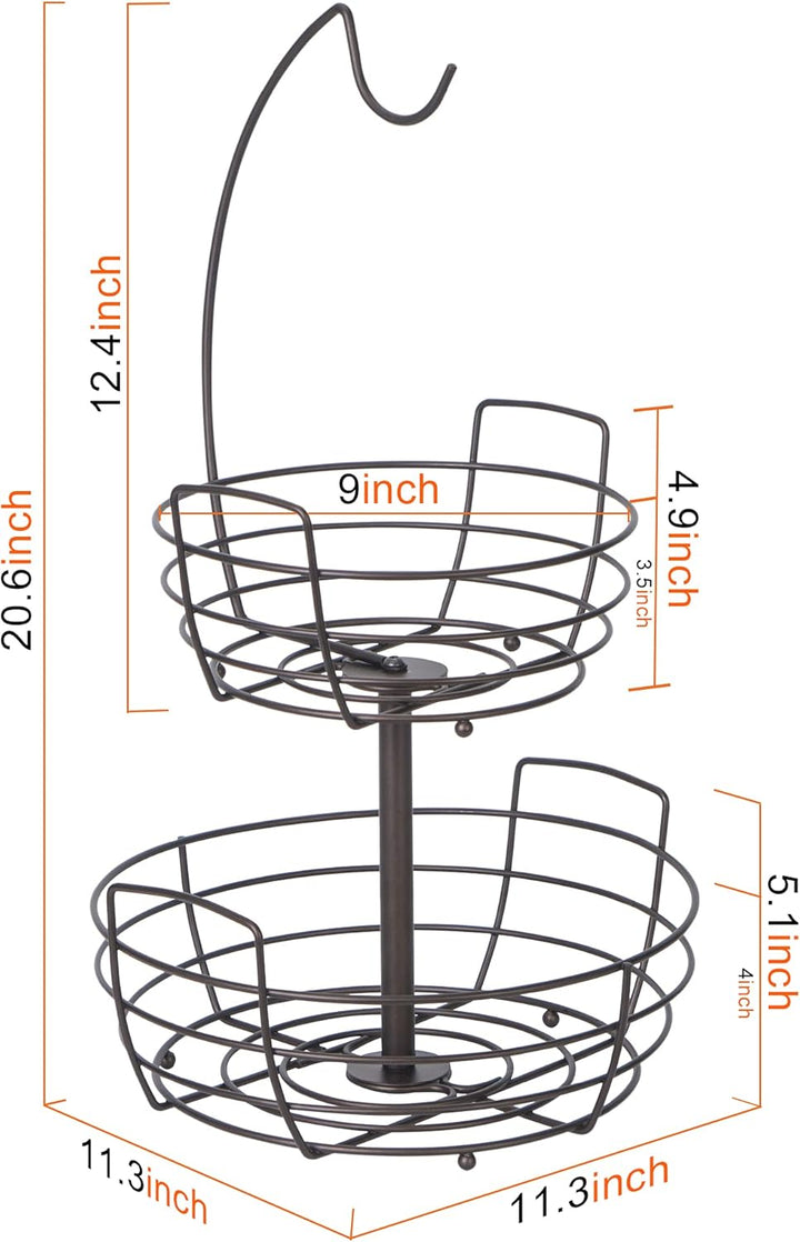Bomclap Obstschalen Obstkorb 2 Tier Obstschale mit Bananenhalter,Brotkorb Gemüsegestell,Bronze, Bron