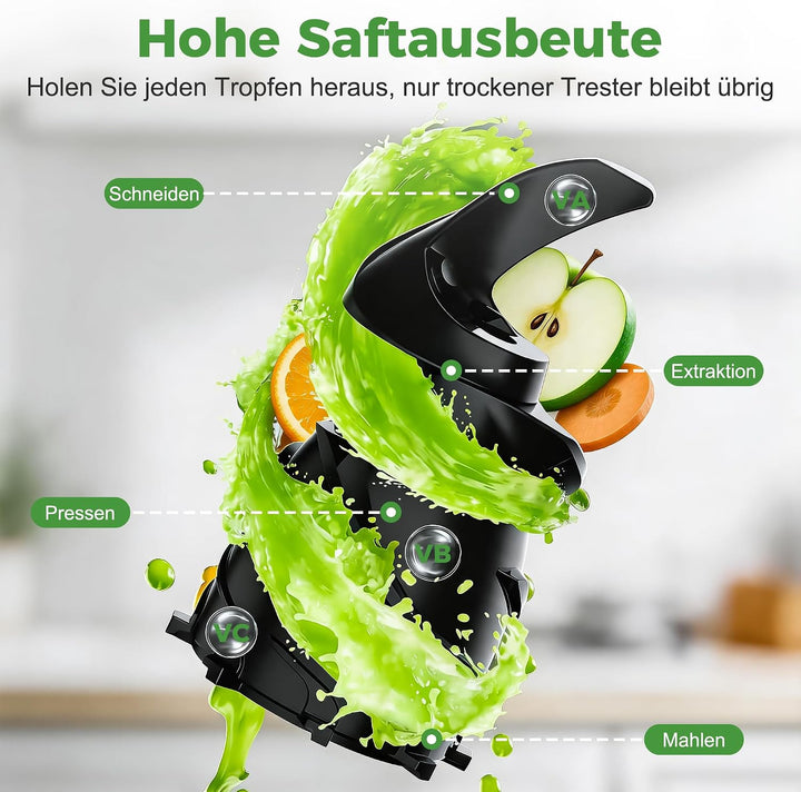 YASHE Entsafter, 300W Slow Juicer mit 148 mm Extra Grossem Einfüllschacht für ganze Früchte &amp; Gemüse