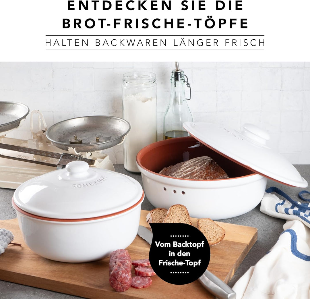 Römertopf Brotbacktopf aus Naturton bis zu ca. 1.000g Backgut, für natürliches Brotbacken, Weiss Wei