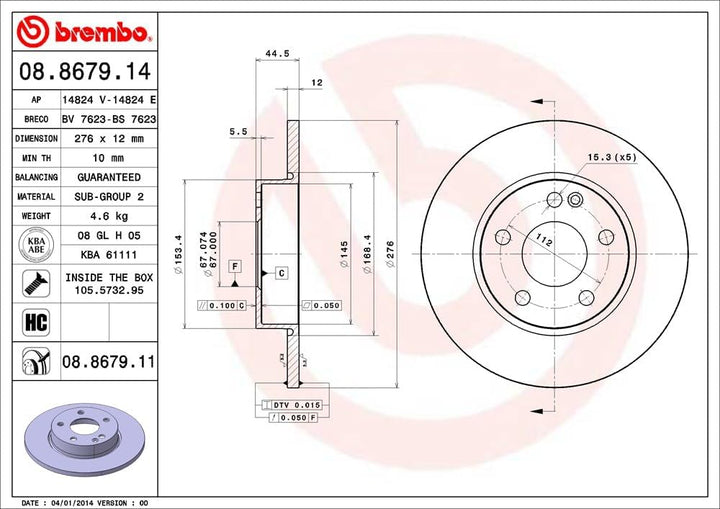 Brembo 08.8679.11 COATED DISC LINE Bremsscheibe - Paar