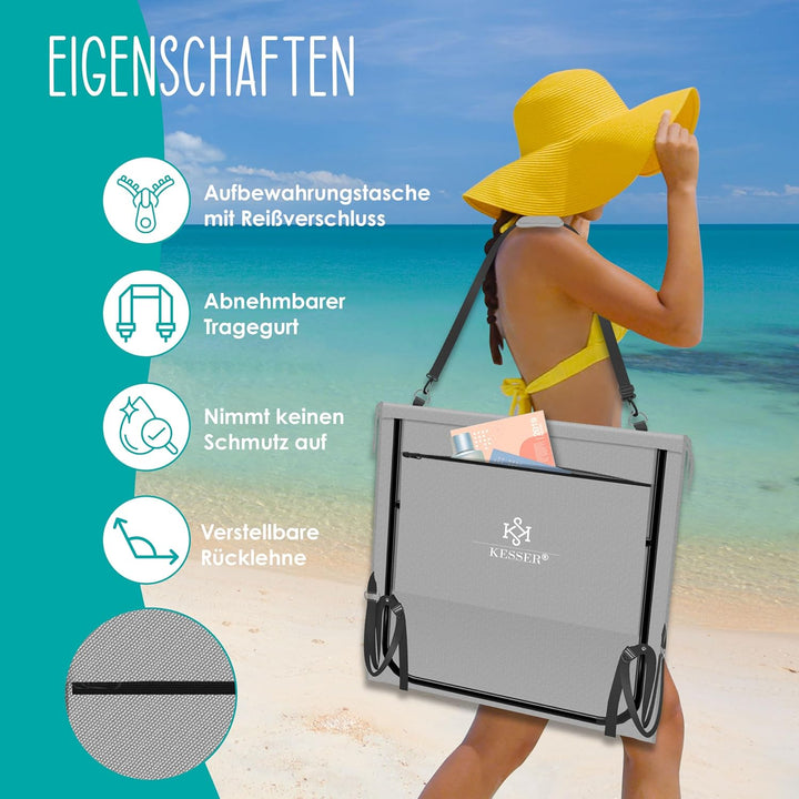 KESSER® Klappbare Strandmatte mit Verstellbarer Rückenlehne – Faltbare Strandliege mit Tragegurt, wa