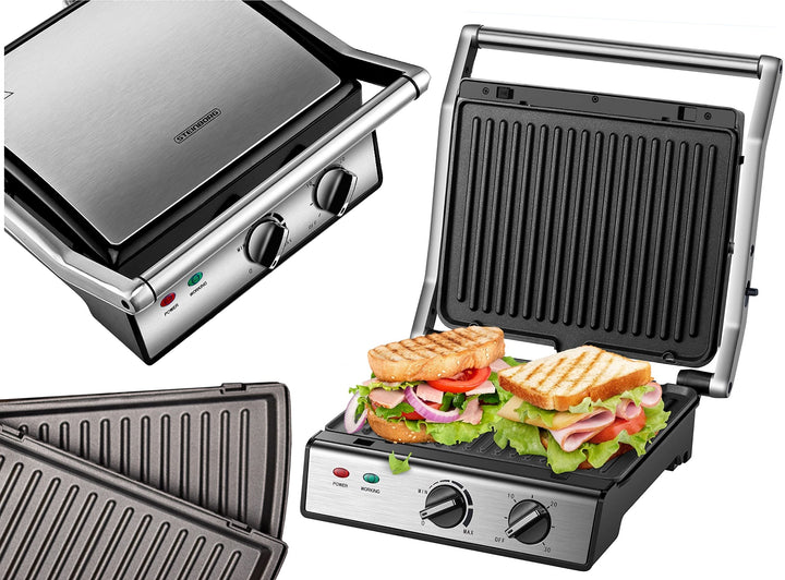XXL Kontaktgrill abnehmbare Platten | 30 Minuten Timer | Panini Toaster | Sandwichtoaster | elektris