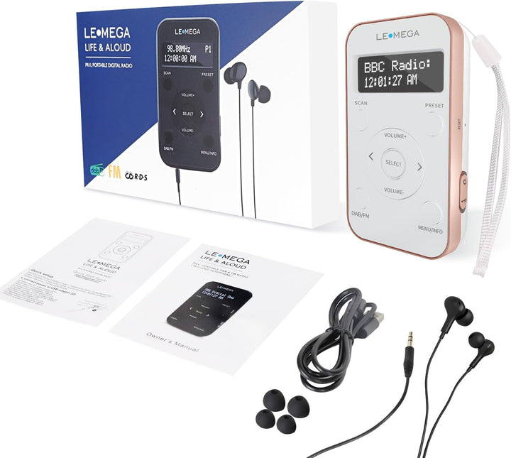 LEMEGA PR1L Taschen-DAB-Radio, FM-Radio, tragbares DAB+-Radio, inkl. Kopfhörer, wiederaufladbare Bat