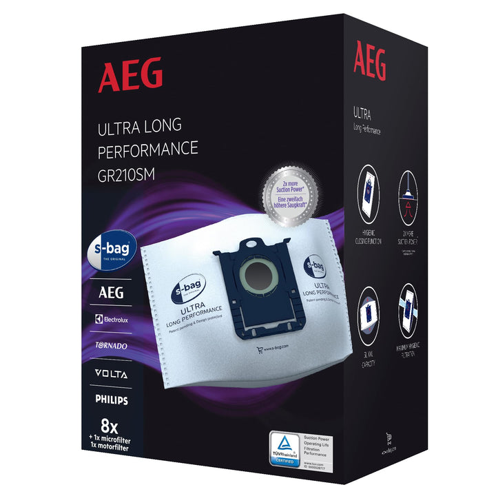 AEG GR210SM s-bag Ultra Long Performance Staubsaugerbeutel MegaPack (8 XXL Synthetik Staubbeutel, 1