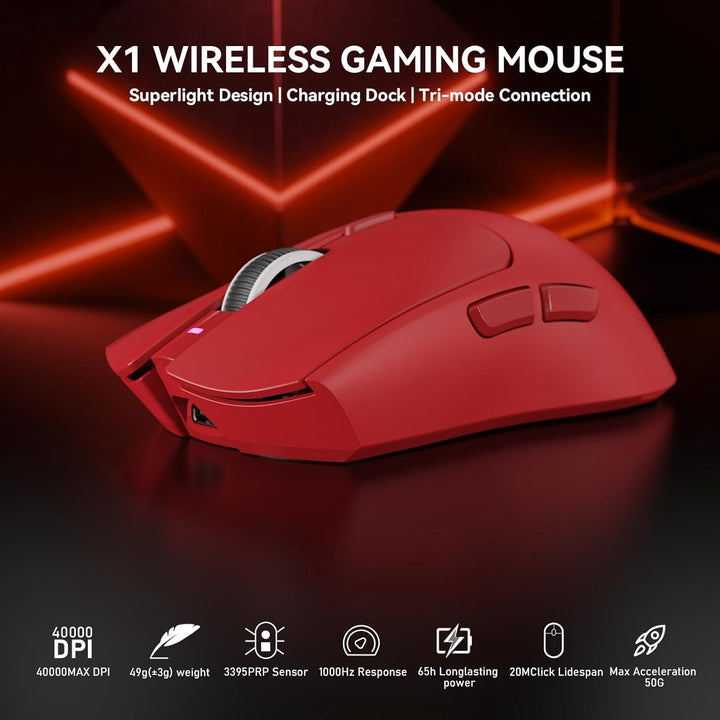 MAMBASNAKE x Attack Shark X1 Gaming-Maus mit Ladestation, 49g Ultralight, 40K DPI PAW3395 PRO-Sensor