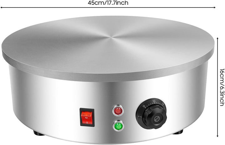 220V 3000W Crepegerät Crêpes Maker mit Spatel und Teigschaber, 45cm Platte Gastro Crepesmaker Profi