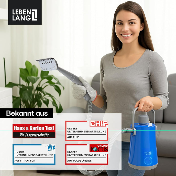 LEBENLANG Dampfreiniger Handgerät Steam Cleaner - 1000W & 300ml mit 9 Zubehör | Polsterreiniger Gerä