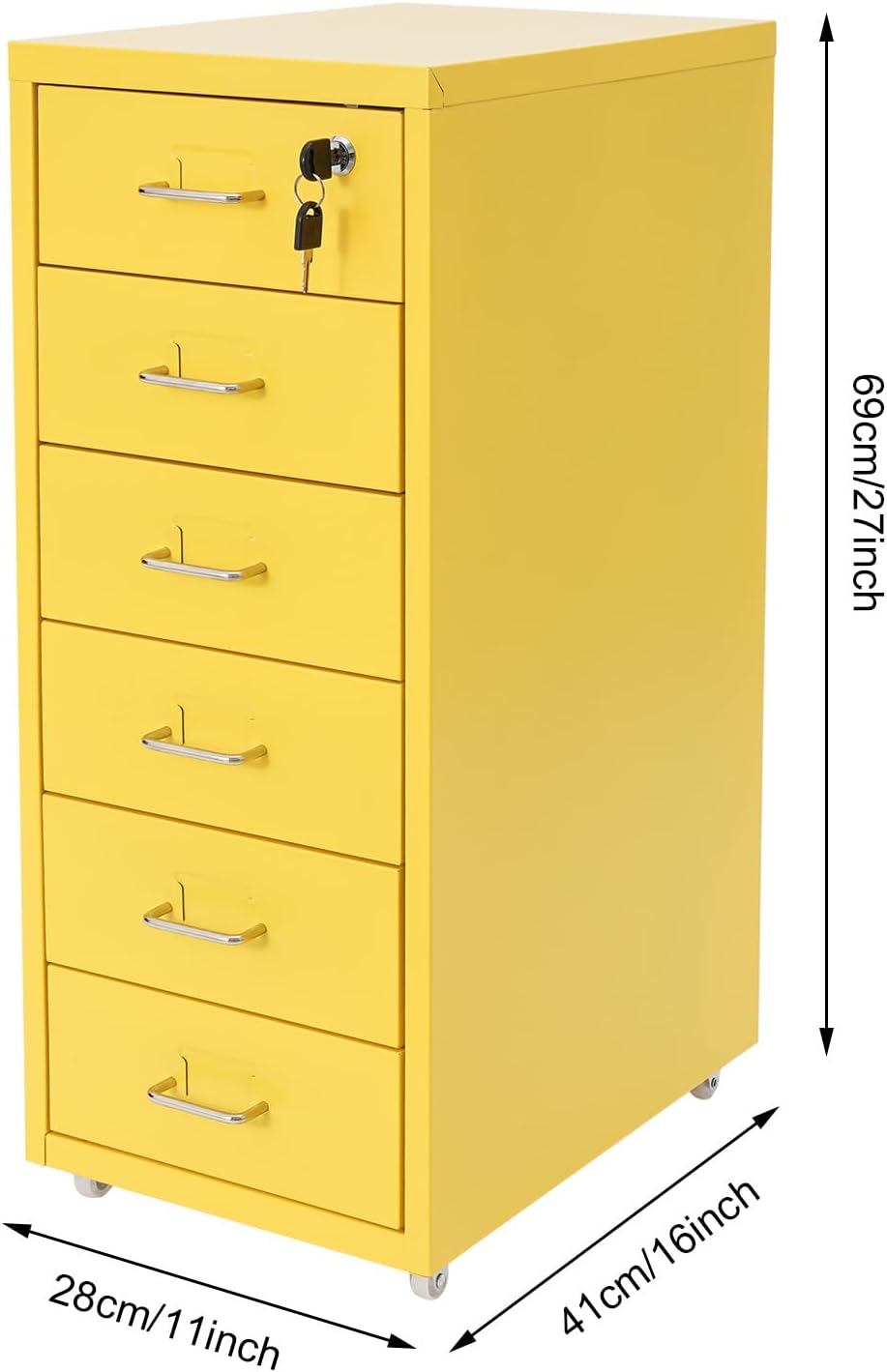 Rollcontainer mit 6 Schublade, Mobiler Aktenschrank, Metallschrank, Aktenschrank Abschliessbar mit S