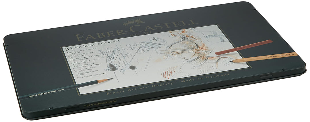 Faber-Castell 112977 - Pitt Monochrome Set im Metalletui, gross, 33-teilig groÃŸ, groÃŸ