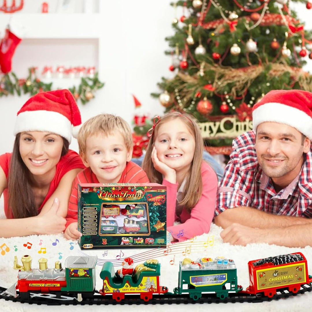 Klassischer Elektrischer Weihnachtszug Set für den Tannenbaum – Spielzeug Eisenbahn mit Weihnachtsma