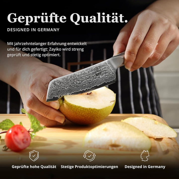 zayiko Professional Series – Premium Allzweckmesser 12 cm Klinge, 67 Lagen echtem Damaststahl, Ahorn