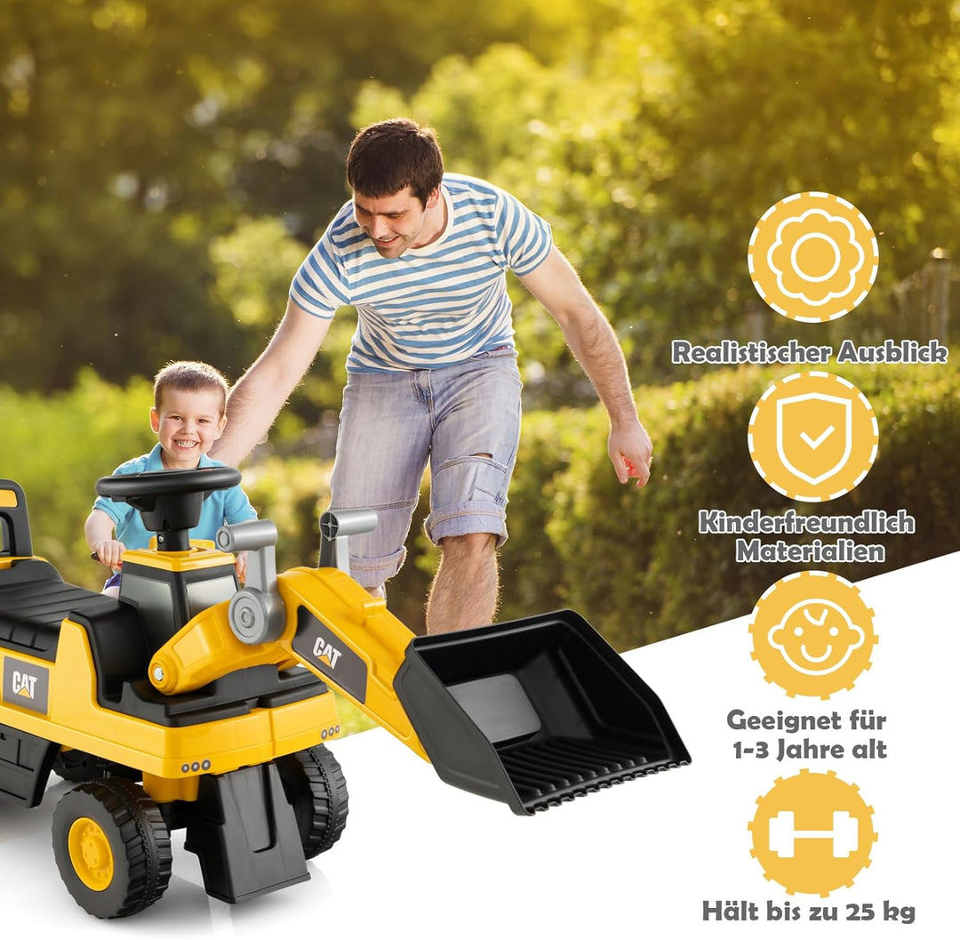 GOPLUS Kinder Sitzbagger, Kinderbagger mit Versteckter Stauraum, simulierte Fahrerkabine, Hupenknopf