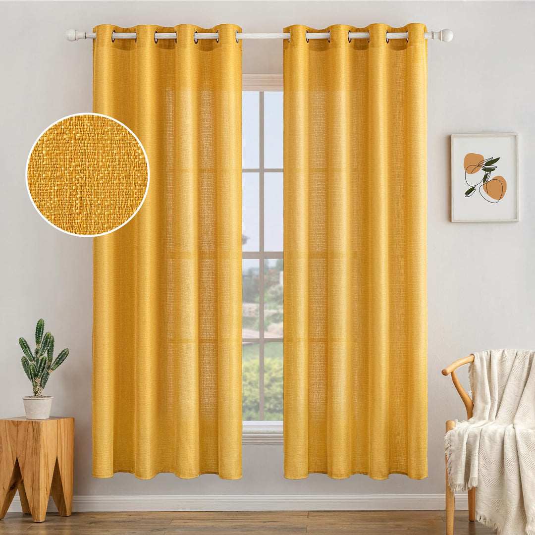 MIULEE 2er Set Voile Vorhang Sheer Leinenvorhang mit Ösen Transparente Unregelmässige Textur Gardine
