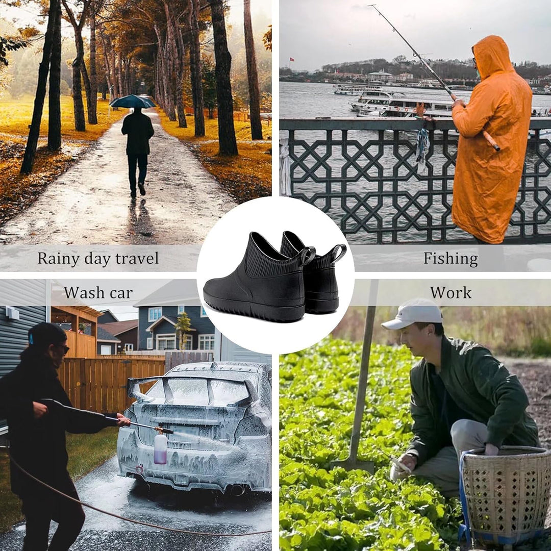 GURGER Herren Gummistiefel Kurz Wasserdicht Rutschfest Stadt Regenstiefel 39 EU Schwarz A1, 39 EU Sc