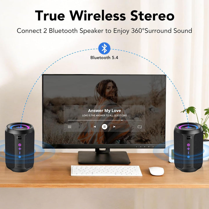 Bluetooth Lautsprecher, Kleine Musikbox Bluetooth 5.4, 15W Kraftvoller Bass, mit 12 Stunden Akkulauf