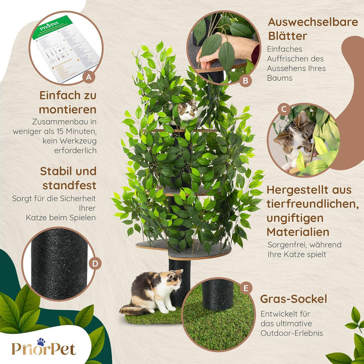 Kratzbaum Natur zum Klettern, Verstecken und Schlafen - gross mit austauschbaren Blättern - mehrstuf
