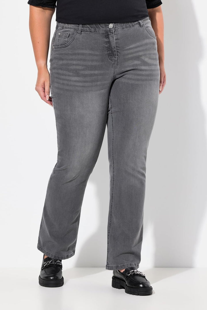 Ulla Popken Damen Bootcut-Jeans Hose 38W / 30L Hellgrau Denim, 38W / 30L Hellgrau Denim