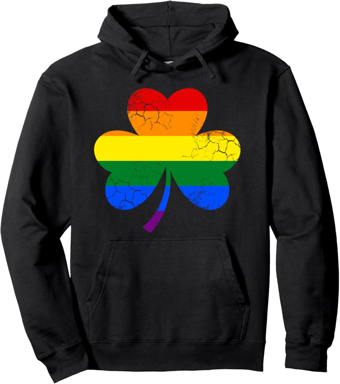 LGBTQ Pride Flag Shamrock Irish St Patrick's Day Gay Lesbian Pullover Hoodie