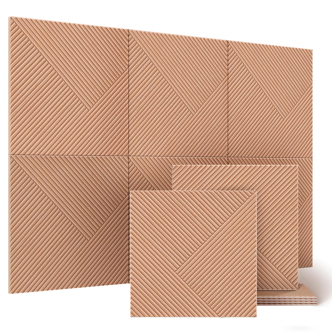 JAMELO Grosse Akustikpaneele mit Holzmusterdruck - 6 Stk. 60 x 60cm -2.16m² | auf Filz für Studio un