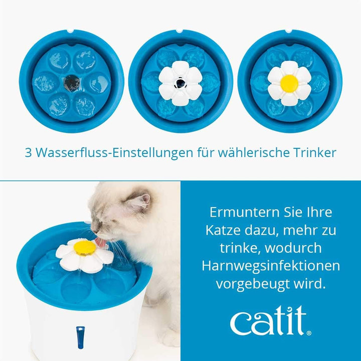 Catit Flower Fountain, Blumentrinkbrunnen mit LED für Katzen, 3L, weiss/blau