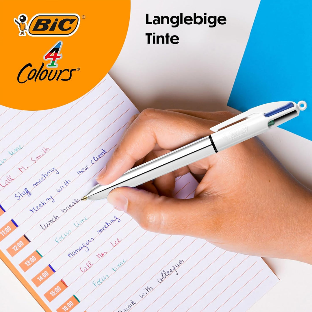 BIC 4 Farben Kugelschreiber Set 4 Colours Shine, in verschiedenen Farben, 5er Pack, Ideal für das Bü