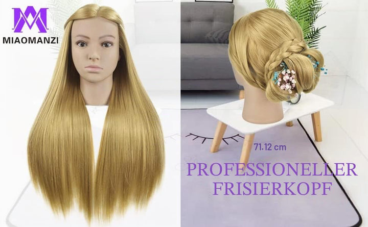 Übungskopf mit Kunsthaar, 71,1 cm, Profi-Übungskopf für Friseurpuppe, Kopf mit Tischklemme 06G-27, 0