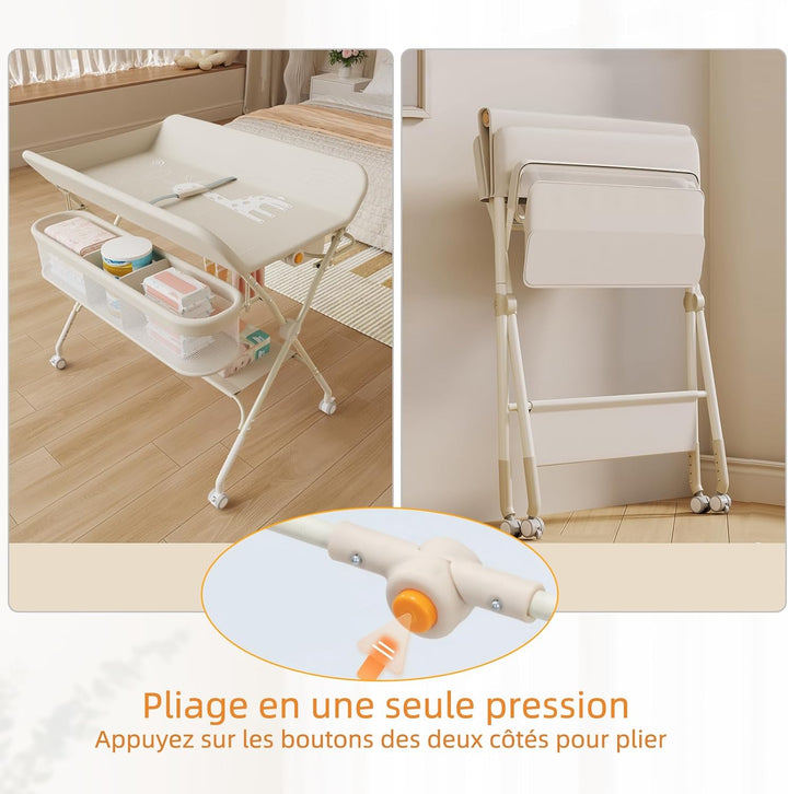 OHMG klappbare Wickelkommode Wickeltisch, Baby Wickelkombi, mit Wickelauflage Sicherheitsgurt und Ab