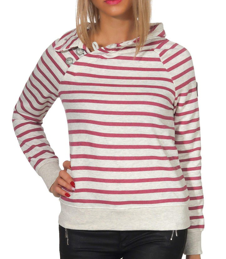 ONLY Damen gestreiftes Sweatshirt Randi Nadine Knopfleiste 15170109 Oatmeal Stripes/Rose Wine M