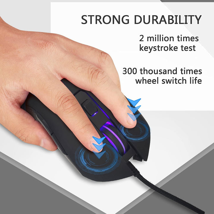 IULONEE Kabelgebundene Gaming-Maus USB C geräuscharmes Klicken 7 Farben Hintergrundbeleuchtung optis