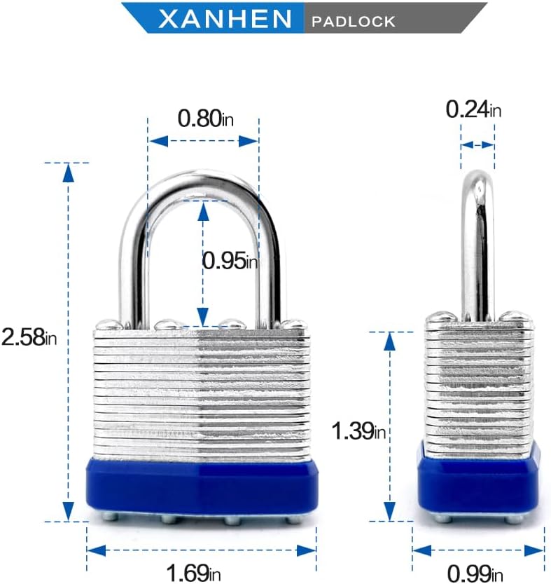 Vorhängeschlösser für den Aussenbereich, mit Schlüssel, laminierter Stahl, mit normalem Bügel, 12 St