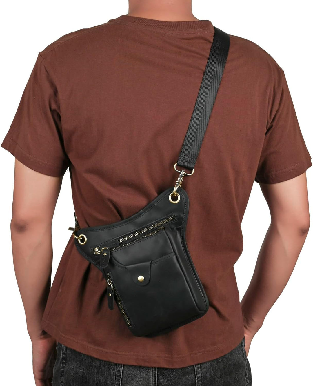 Le'aokuu Herren Echtes Leder Tasche Beinbeutel Beintasche Aussenbeintasche Beinbeuteltasche Reisen H