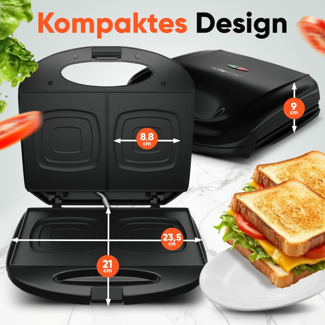 Clatronic® Sandwichmaker | für viereckige Sandwichplatten | Sandwichtoaster mit Antihaftbeschichtung