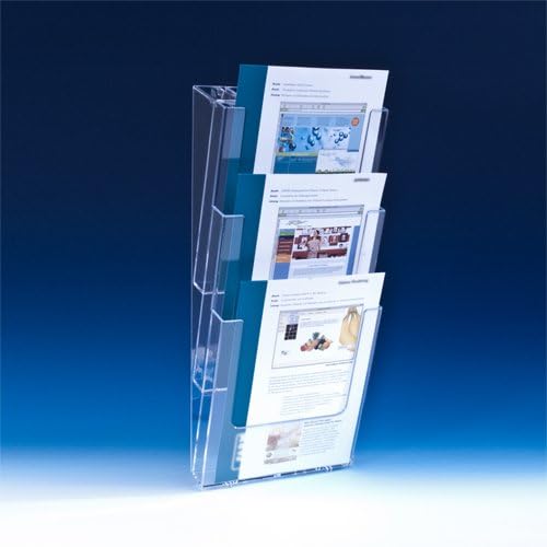 Taymar® Wandprospekthalter, DIN A4 (21×29,7cm), 3 Etagen, Transparent (Art.-Nr. LA-500)