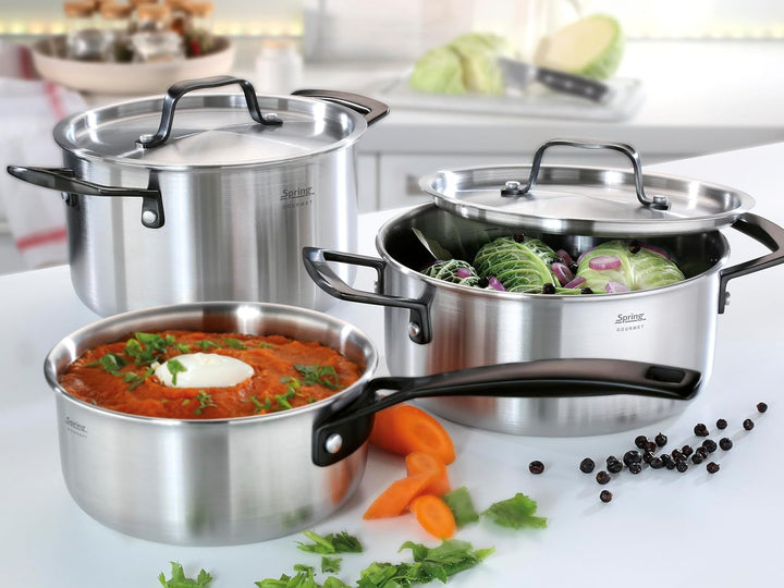 Spring Topf-Set GOURMET, 5-teilig, Mehrschichtige Edelstahl Töpfe mit Deckel, Backofengeeignet, Inne
