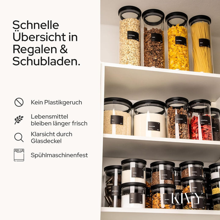 KIVY Kleine Vorratsgläser mit transparenten Glasdeckel [6x 350ml] Luftdichte Gewürzgläser stapelbar