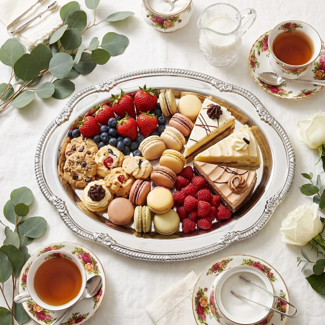 Zerodis Desserttablett, Vintage-Servierplatte aus Metall Im Hofstil mit Gravur, Dekorative Servierpl