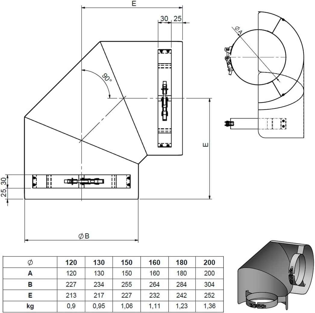 Ø 120 mm Ofenrohr Strahlungsschutz - Bogen 90° liegend - schwarz 120 mm Bogen 90° Liegend Schwarz, 1