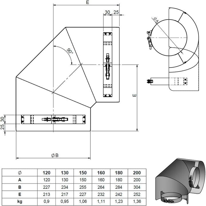 Ø 120 mm Ofenrohr Strahlungsschutz - Bogen 90° liegend - schwarz 120 mm Bogen 90° Liegend Schwarz, 1