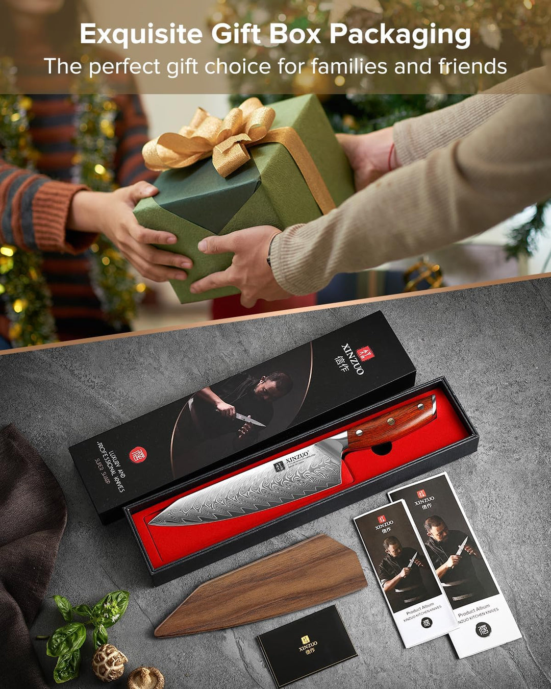 XINZUO Damaststahl Kochmesser, 21cm Kiritsuke Chefmesser Profi geschmiedet Kochmesser, Scharfe Kling