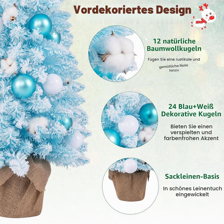 KOMFOTTEU 90 cm Künstlicher Weihnachtsbaum, Tisch Christbaum mit 24 dekorativen Kugelornamenten &amp; 12