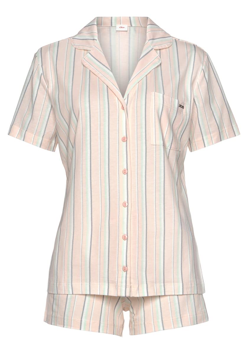 s.Oliver Damen Pyjamaset, Apricot Gestreift