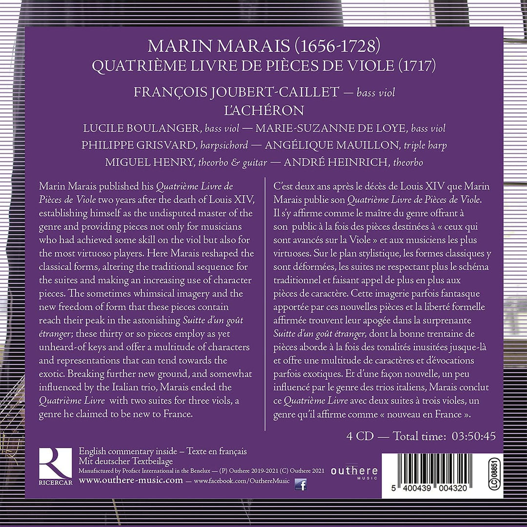Marais: Quatrième Livre de Pièces de Viole, Audio-CD