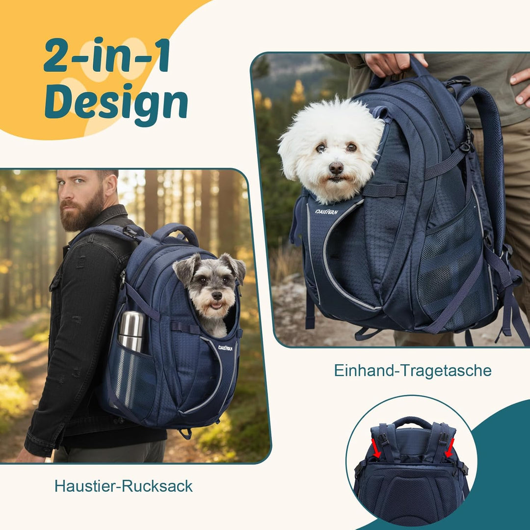Hunderucksack Wandern bis 8KG, Ergonomischer Katzenrucksack mit Laptopfach &amp; Bequemes Sitzkissen, be