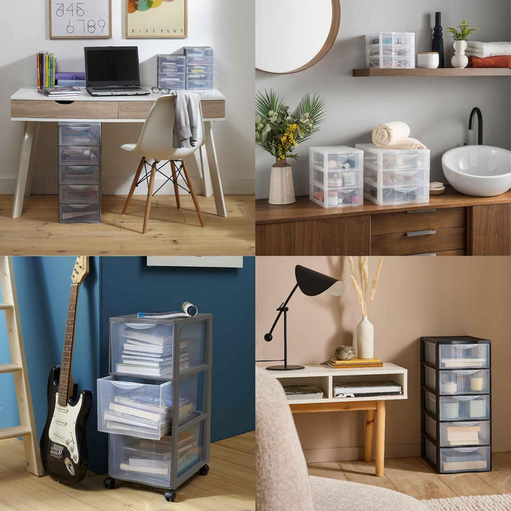 SUNDIS Orgamix, schubladenbox aus Kunststoff, 8 transparente Schubladen im A4-Papierformat, Höhe 65